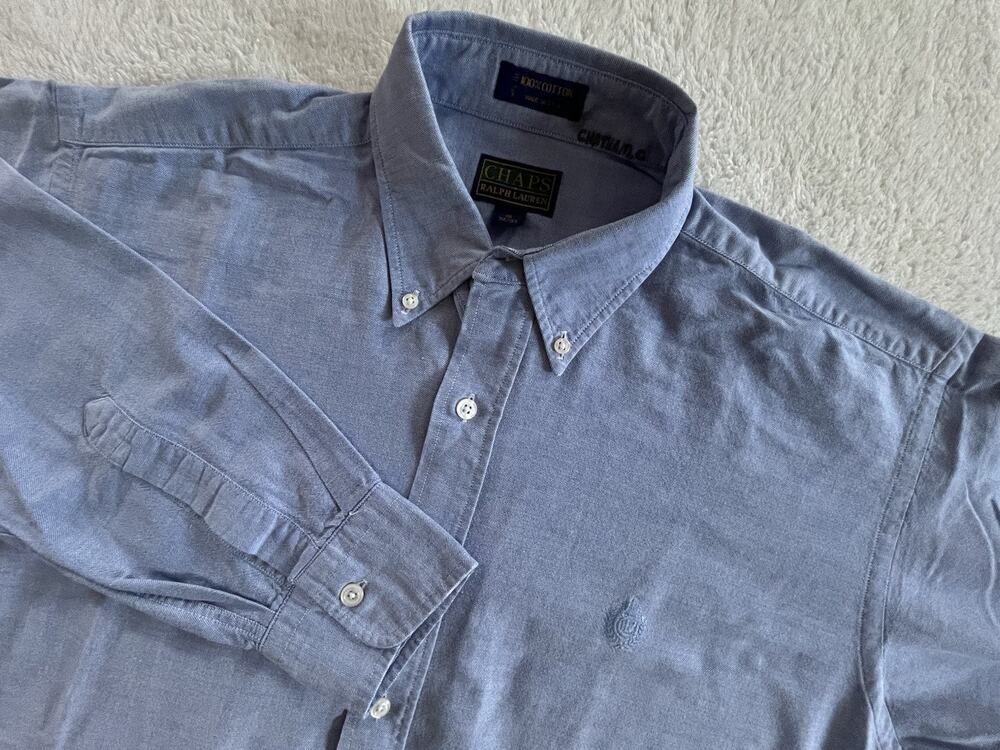Vintage 80s Chaps Ralph Lauren Baby Blue Chambray Oxford Shirt 16 32/33 OCBD USA